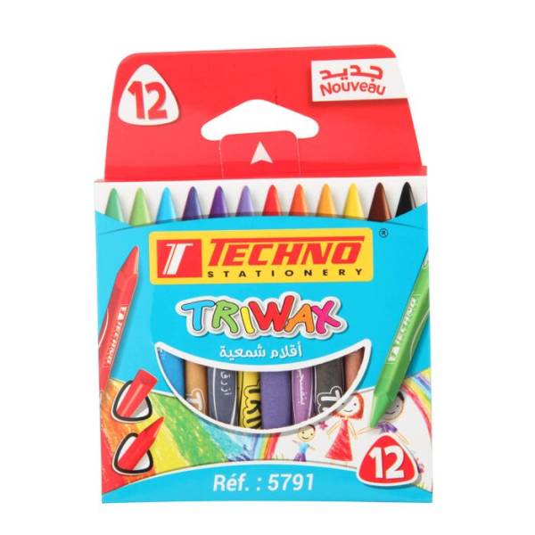 CRAYONS DE COULEURS A LA CIRE DE 12 COULEURS "TECHNO" REF: 5791