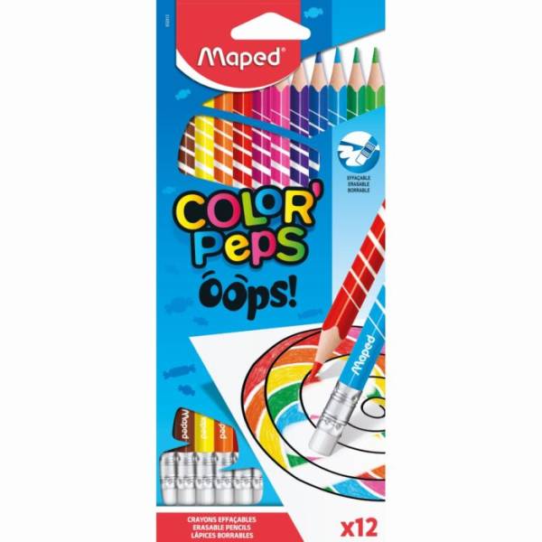 CRAYONS DE COULEURS COLORPEPS EFFACABLES OOPS X12 "MAPED" REF: 832812