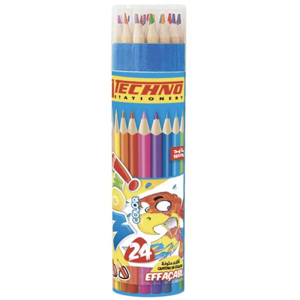 CRAYONS DE COULEURS WOW EFFAÇABLE BOITE RONDE 24 PIECES "TECHNO" REF: 5805