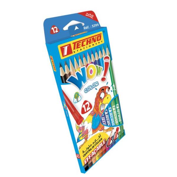 CRAYONS DE COULEURS DE 12 PIECES EFFAÇABLE WOW "TECHNO" REF: 5399