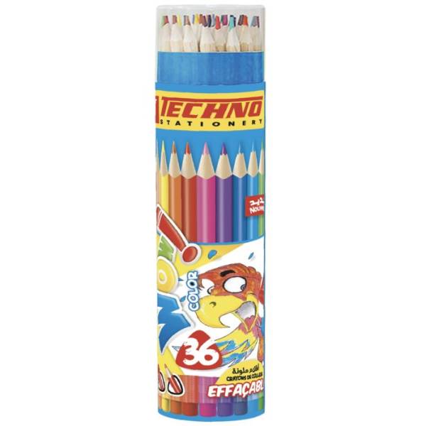 CRAYONS DE COULEURS WOW EFFAÇABLE BOITE RONDE 36 PIECES "TECHNO" REF: 5806