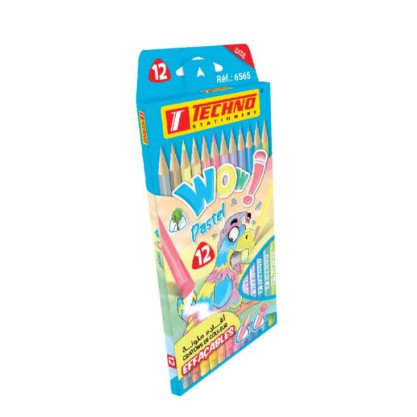 CRAYONS DE COULEUR WOW PASTEL BOITE DE 12 COULEURS "TECHNO" REF: 6565