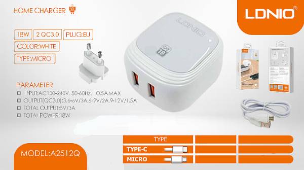 Chargeur LDINO dual 18W QC3.0 Quick Charger
