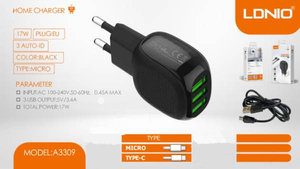 Chargeur LDINO 17W USB (3 Ports)